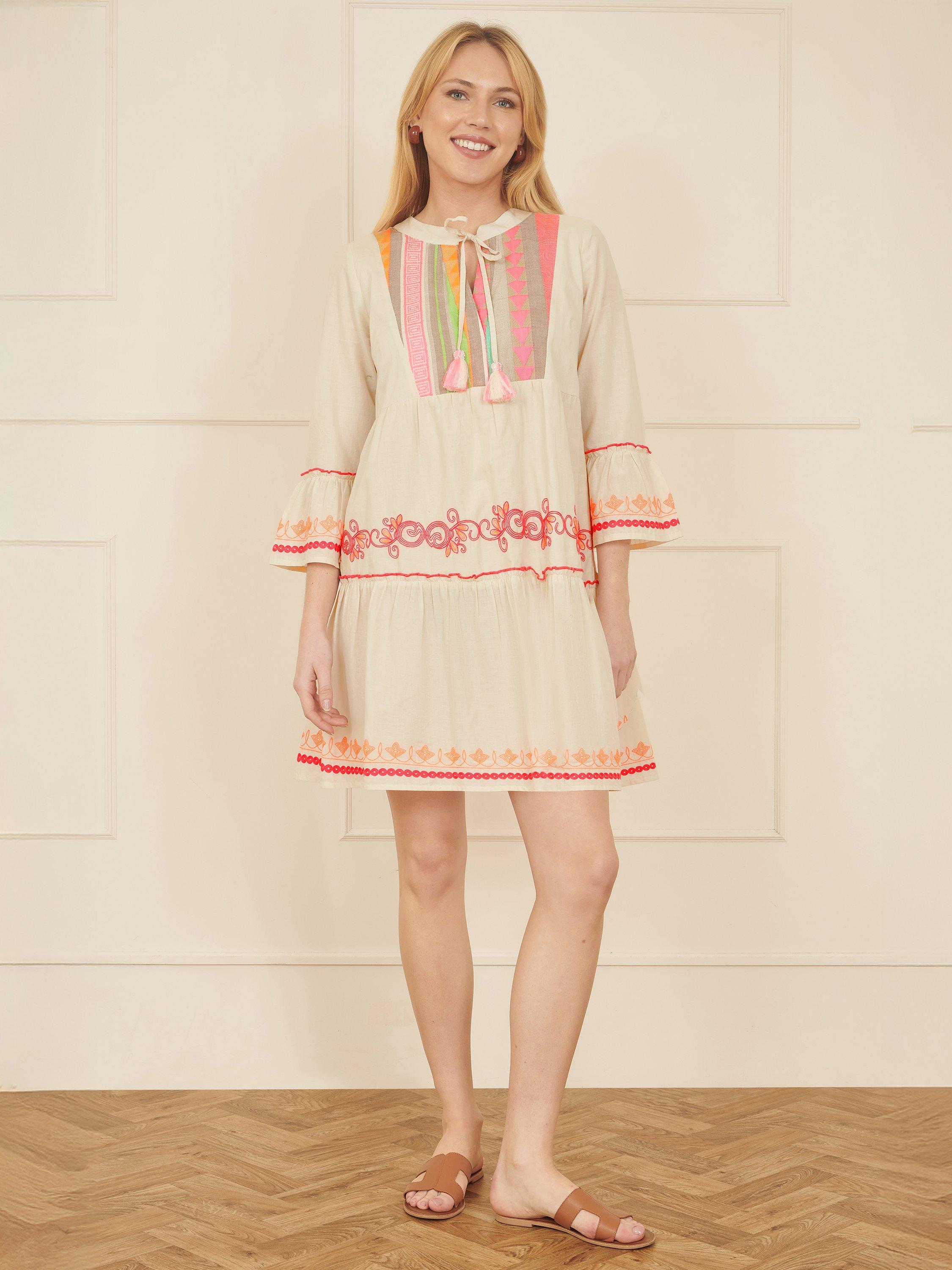 Product image 2 of 5, which shows Yumi Embroidered Tunic Dress, Beige, 8