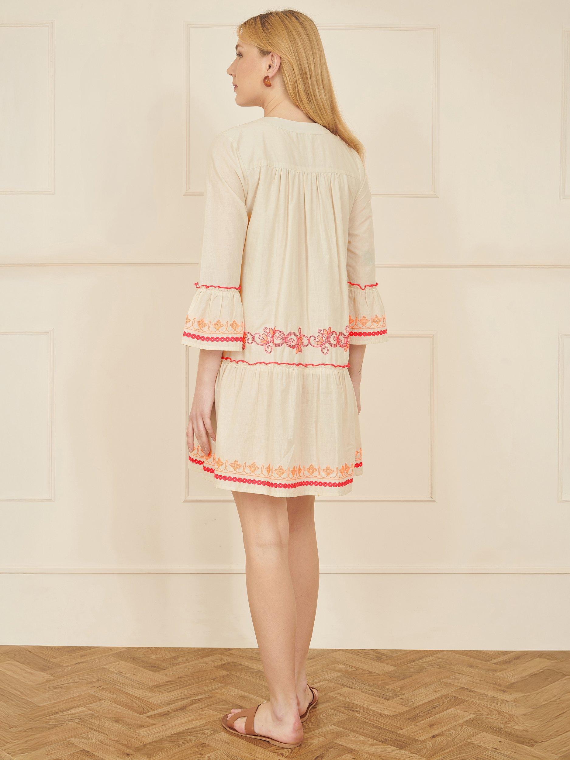Product image 4 of 5, which shows Yumi Embroidered Tunic Dress, Beige, 8
