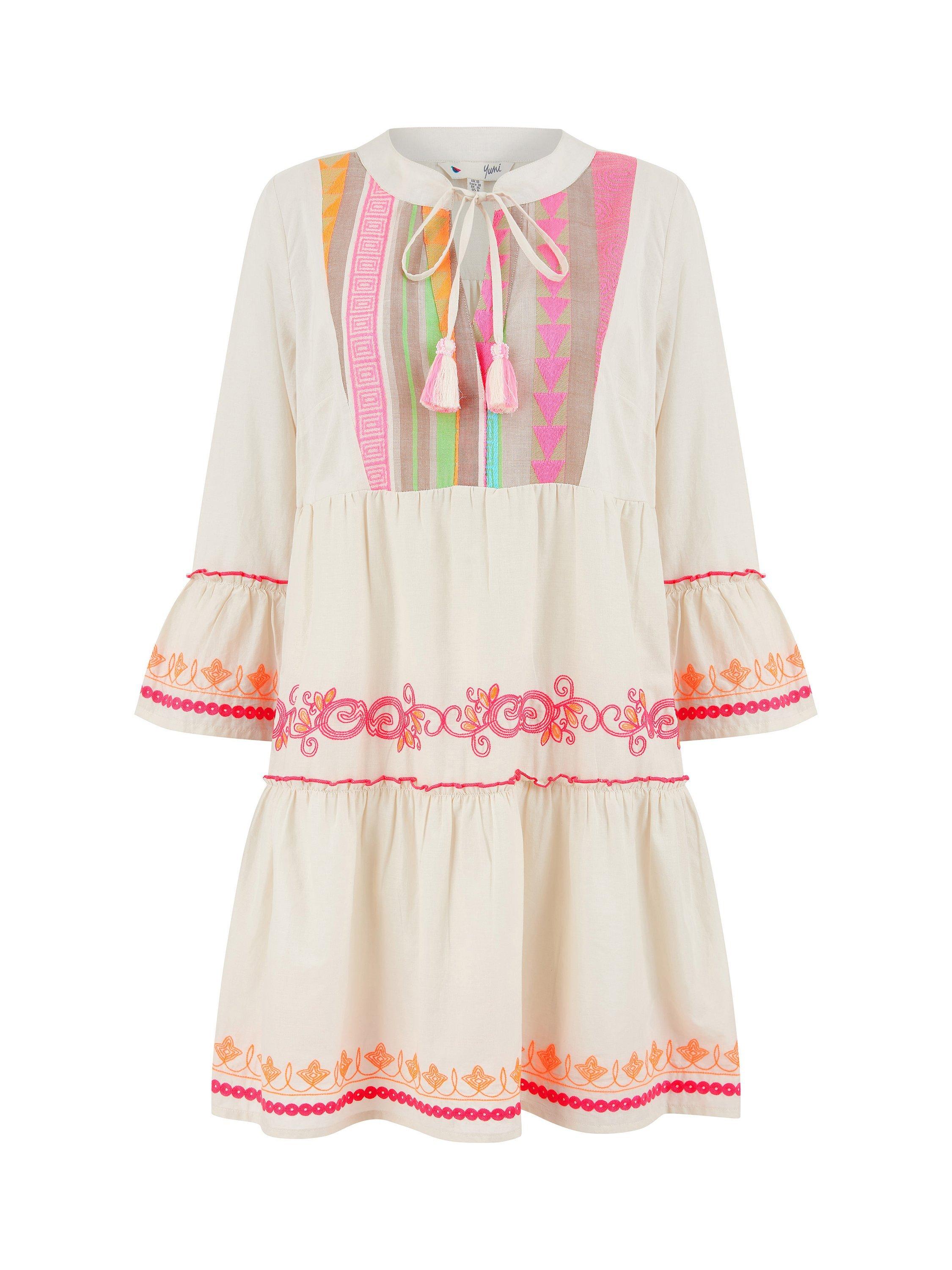 Product image 5 of 5, which shows Yumi Embroidered Tunic Dress, Beige, 8