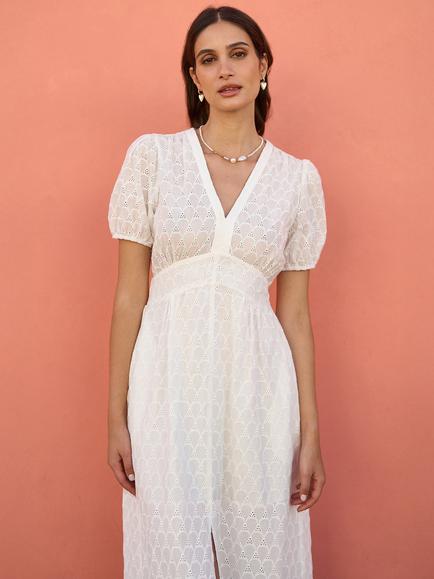 Yumi Broderie Anglaise Split Hem Dress, White - view 2, White