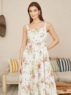 Yumi Floral Broderie Anglaise Midi Dress, Ivory, Ivory