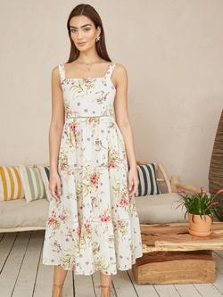 Yumi Floral Broderie Anglaise Midi Dress, Ivory - view 2, Ivory