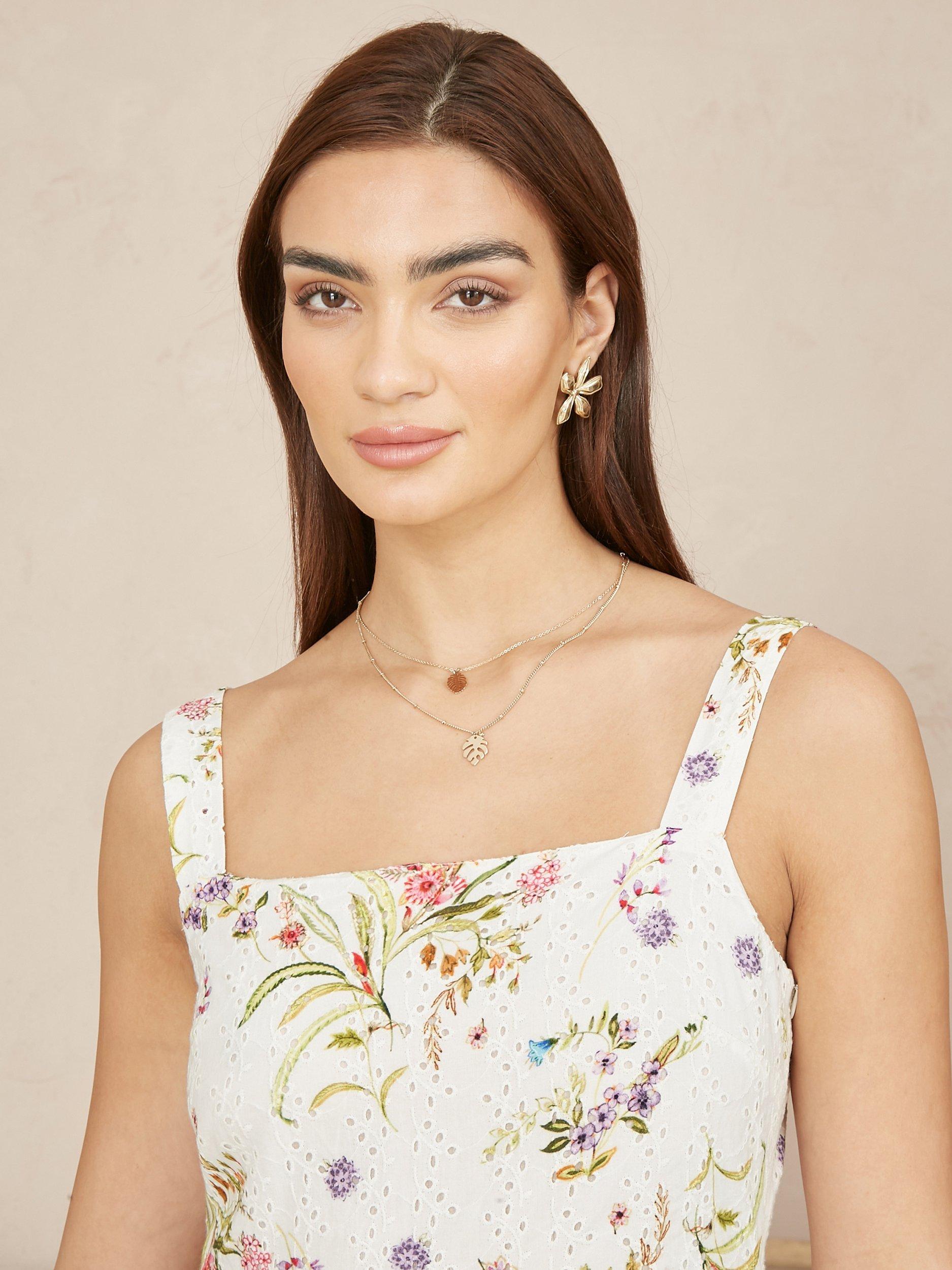 Product image 3 of 5, which shows Yumi Floral Broderie Anglaise Midi Dress, Ivory, 8