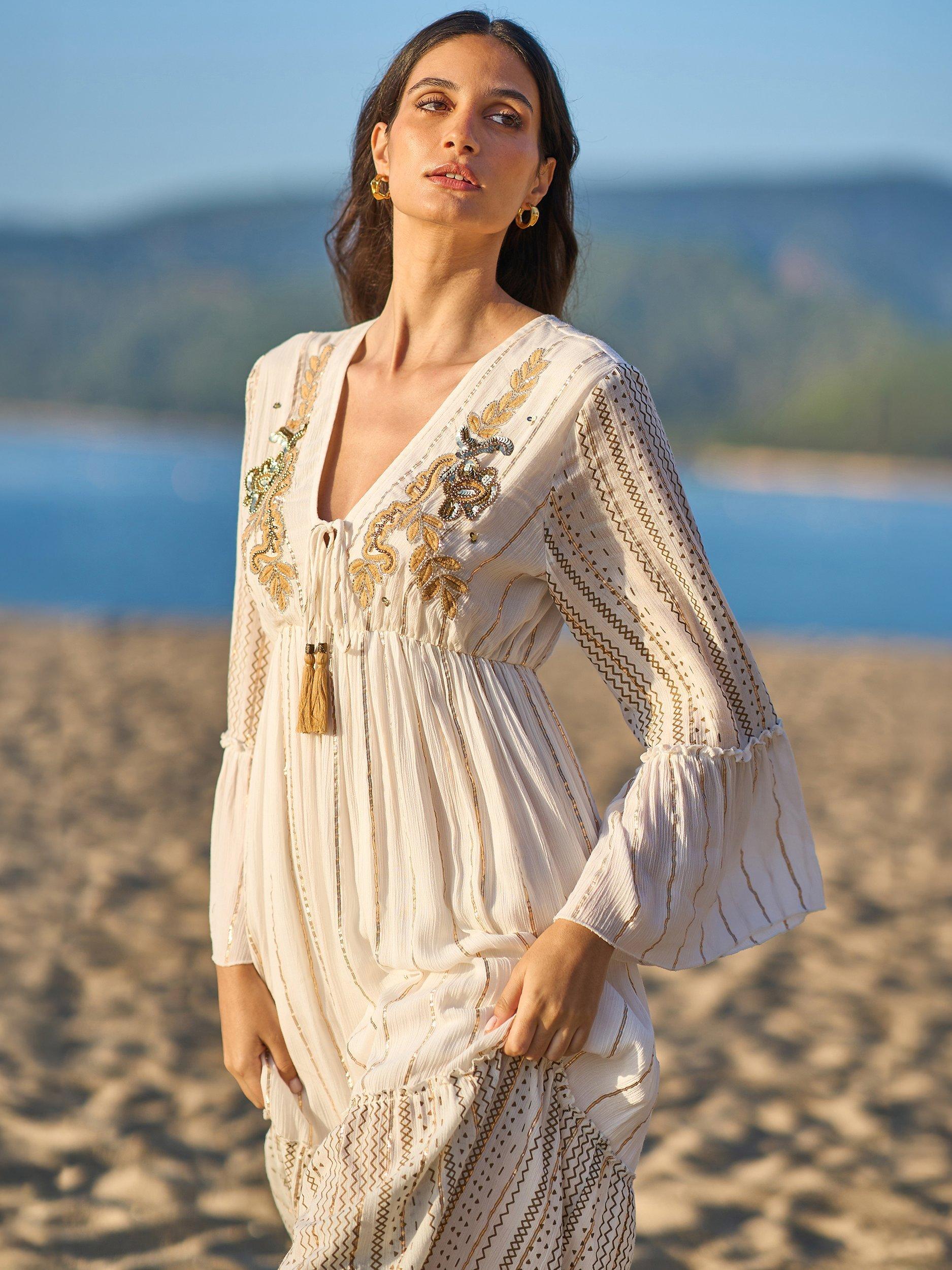 Product image 2 of 7, which shows Yumi Metallic Embellished Maxi Dress, White, 8