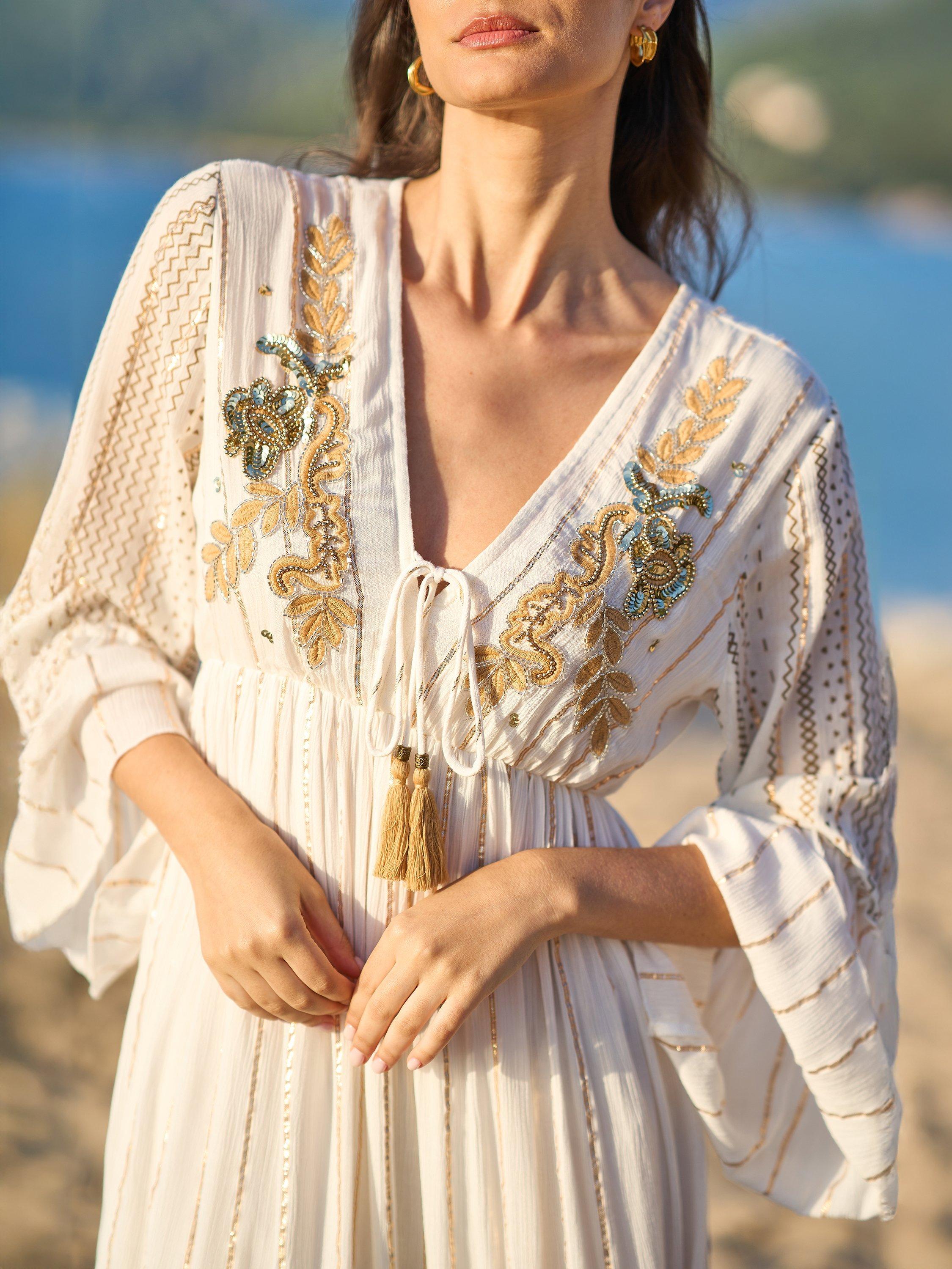 Product image 4 of 7, which shows Yumi Metallic Embellished Maxi Dress, White, 8
