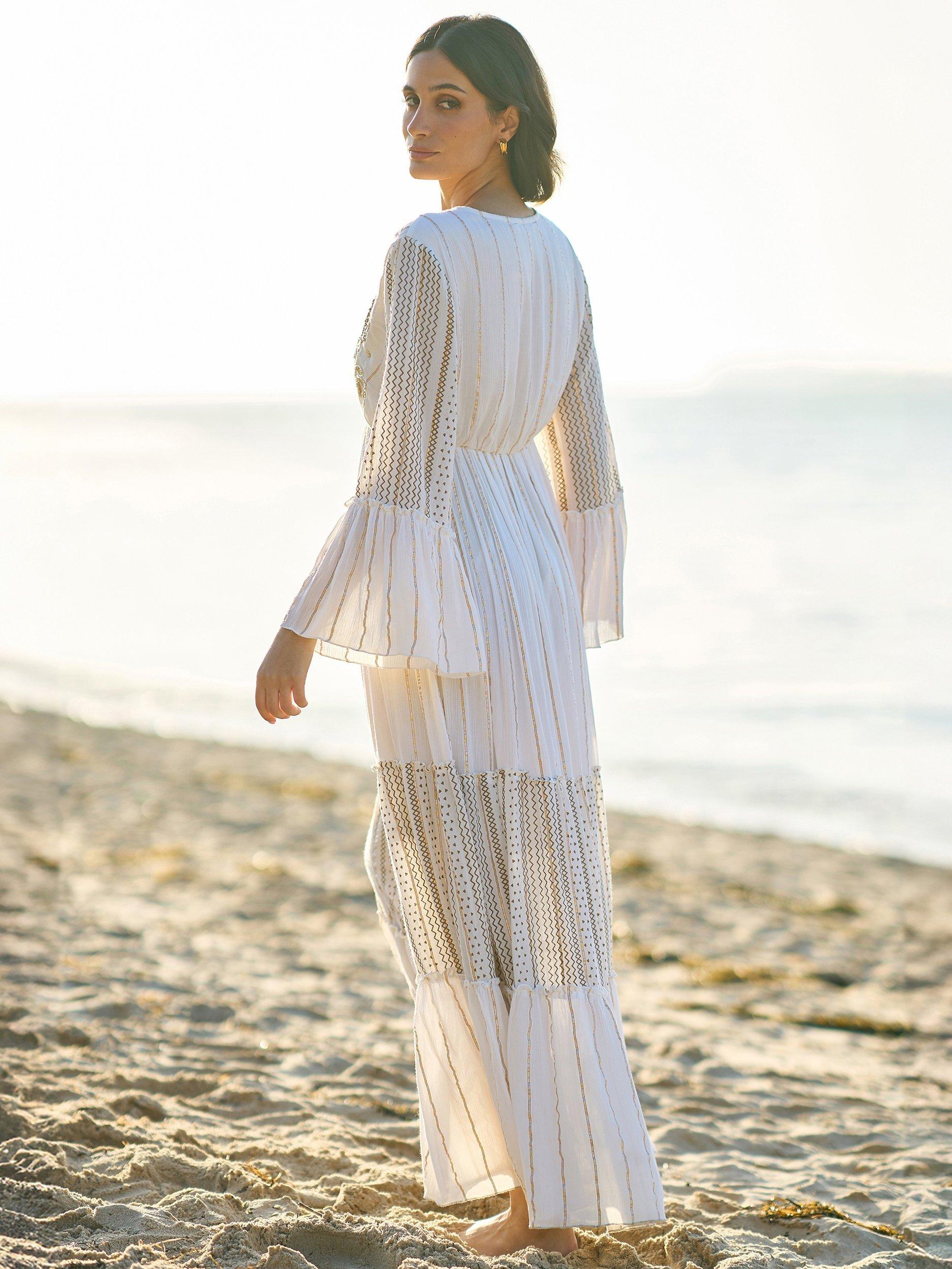 Product image 5 of 7, which shows Yumi Metallic Embellished Maxi Dress, White, 8
