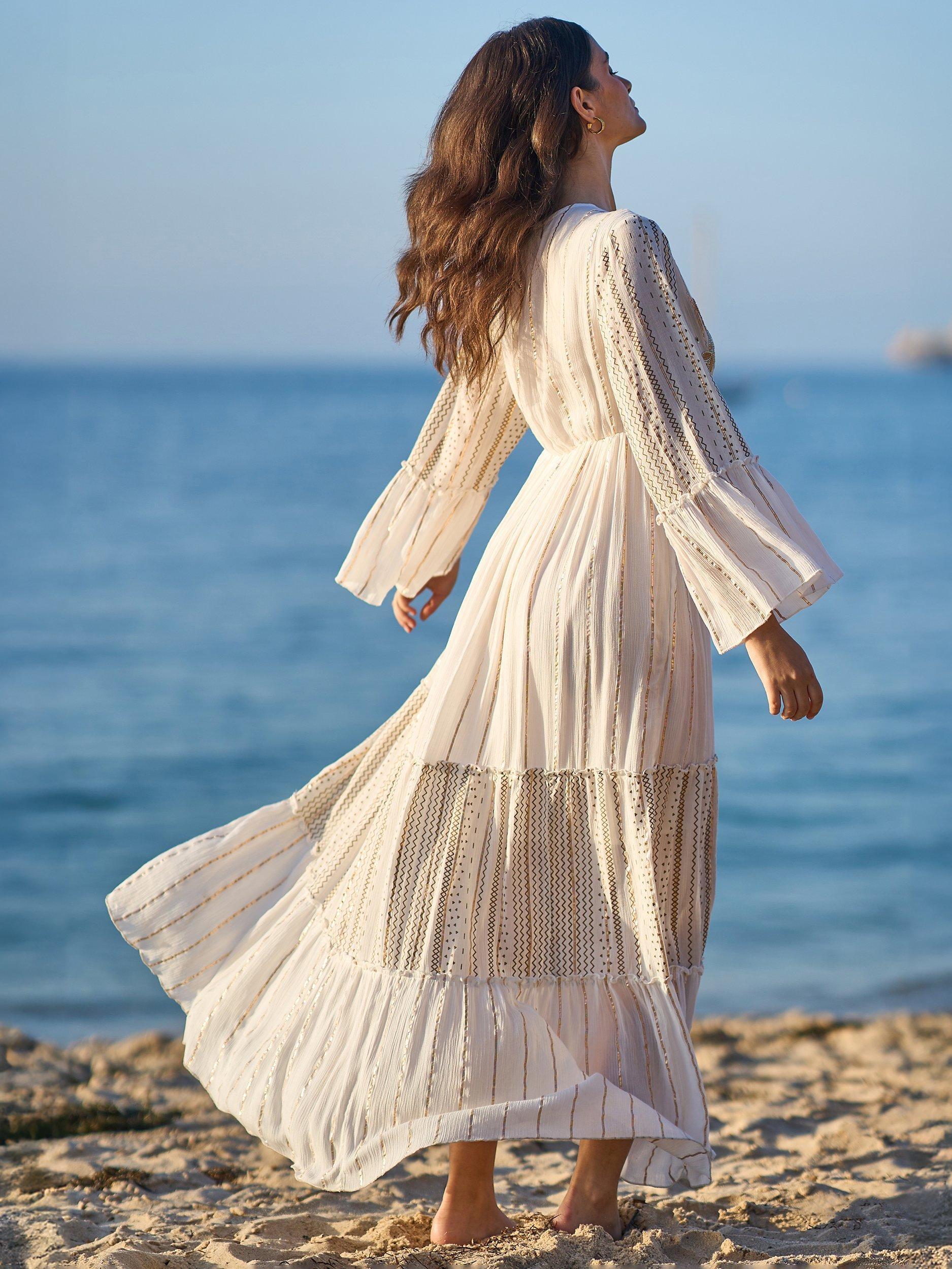 Product image 6 of 7, which shows Yumi Metallic Embellished Maxi Dress, White, 8