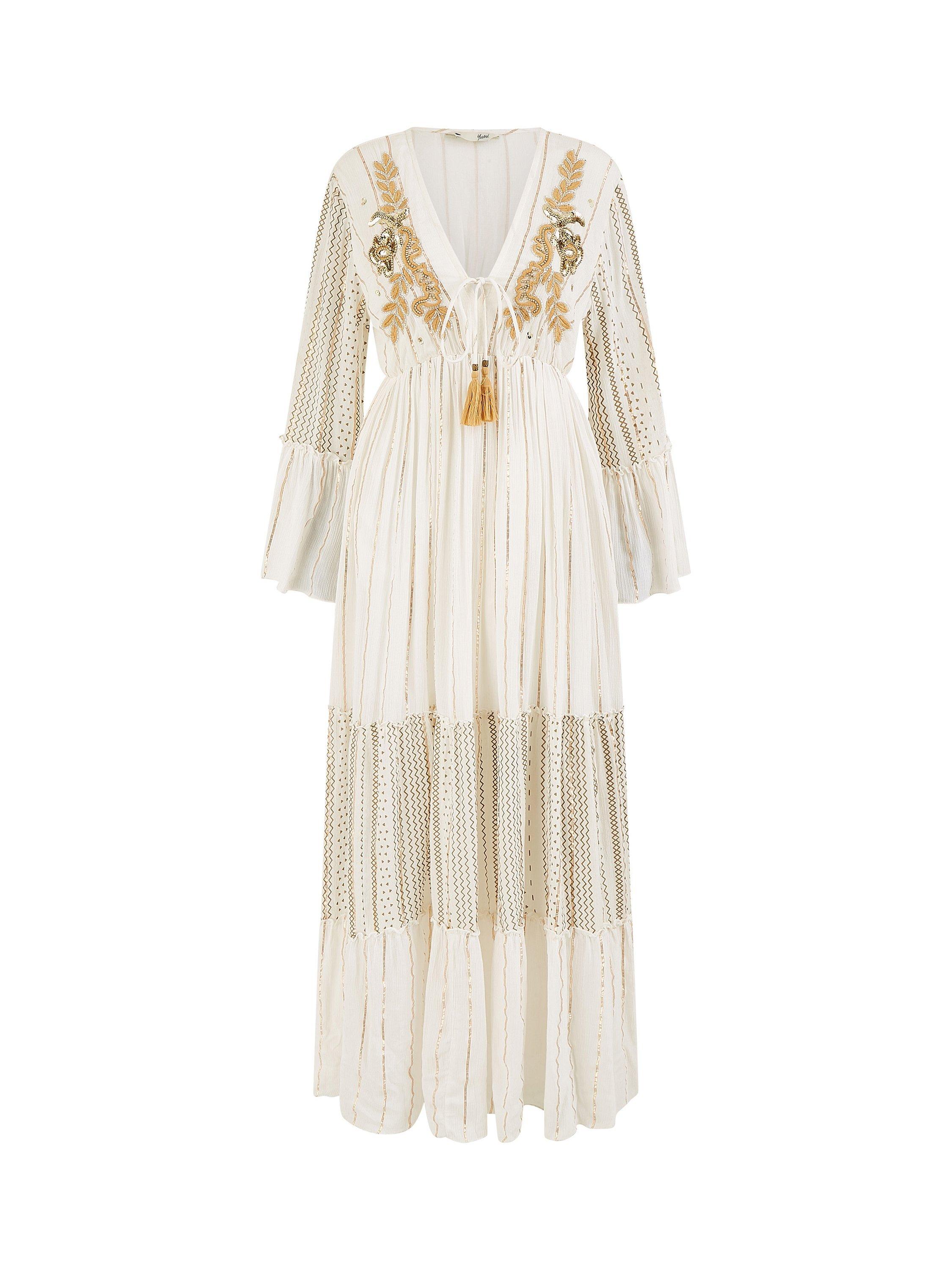 Product image 7 of 7, which shows Yumi Metallic Embellished Maxi Dress, White, 8
