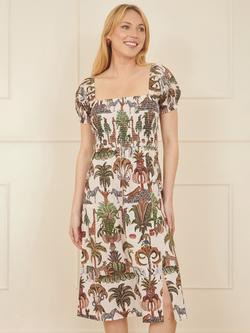 Yumi Safari Print Ruched Midi Dress, Multi, Multi
