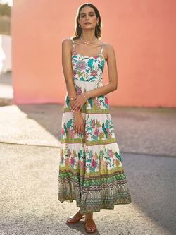 Yumi Block Floral Tiered Maxi Dress, Ivory, Ivory