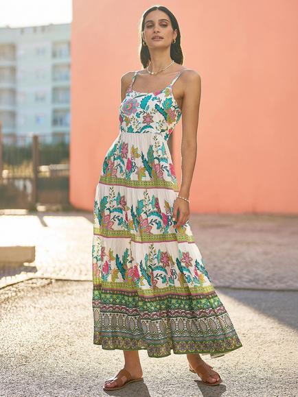 Yumi Block Floral Tiered Maxi Dress - view 2, Ivory