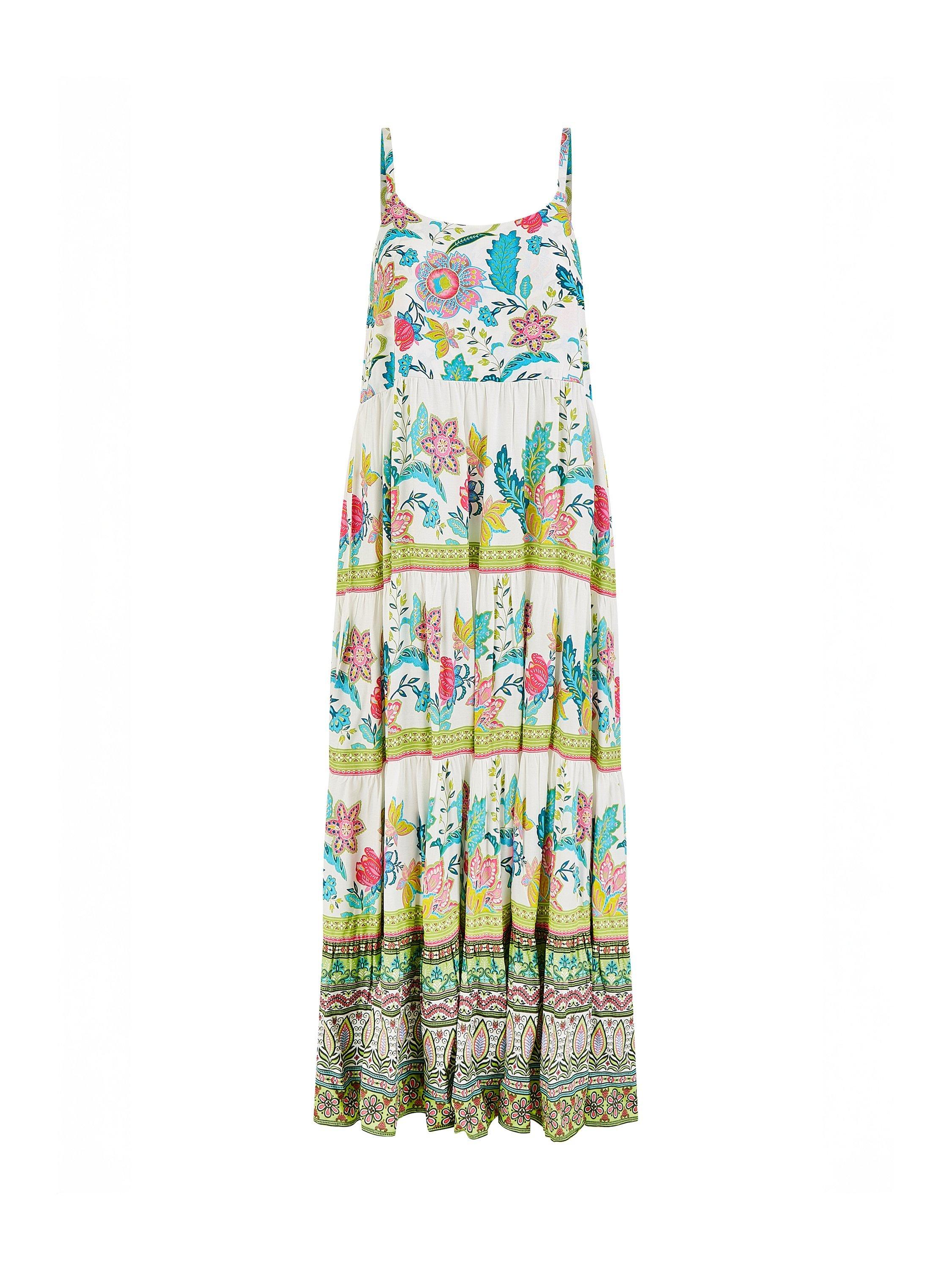Product image 5 of 5, which shows Yumi Block Floral Tiered Maxi Dress, Ivory, 8
