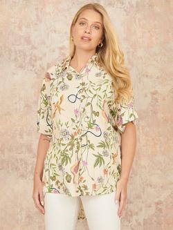Yumi Botanical Print Relaxed Fit Shirt, Beige, Beige