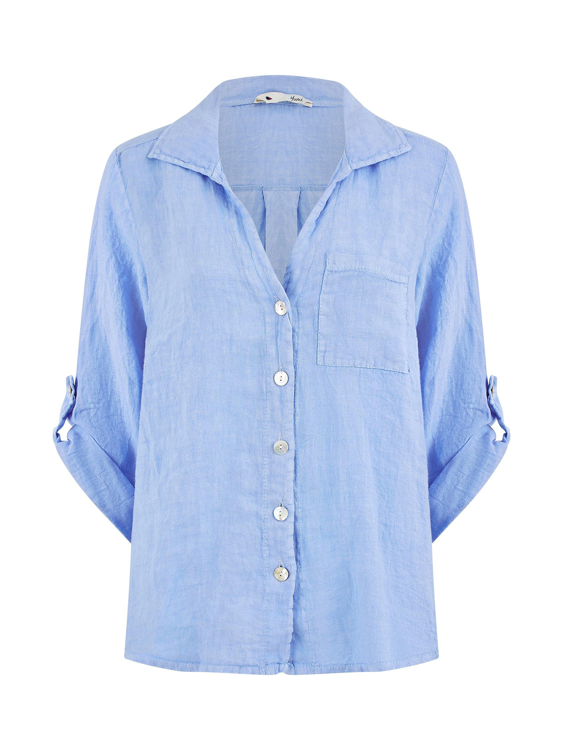 Product image 4 of 4, which shows Yumi Relaxed Fit Pure Linen Shirt, Blue, S