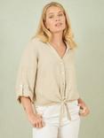 Yumi Tie Front Pure Linen Shirt, Stone
