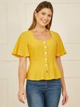 Yumi Button Up Peplum Top, Yellow