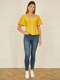 Yumi Button Up Peplum Top, Yellow