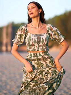 Yumi Safari Print Ruched Crop Top, Multi, Multi