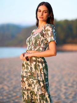 Yumi Safari Print Ruched Crop Top, Multi - view 2, Multi