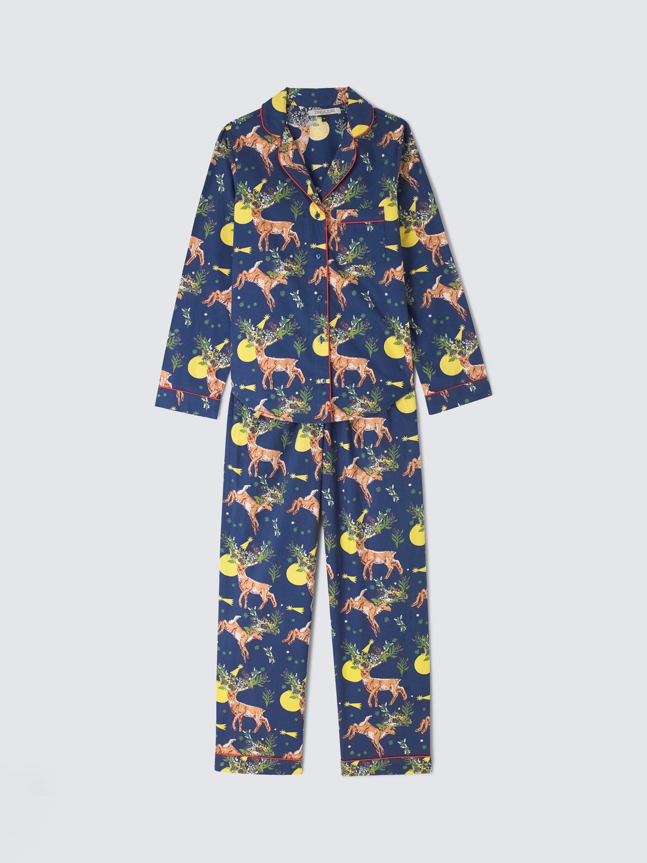 Product image 3 of 5, which shows Their Nibs Forest Reindeer Long Pyjama Set, Navy, S