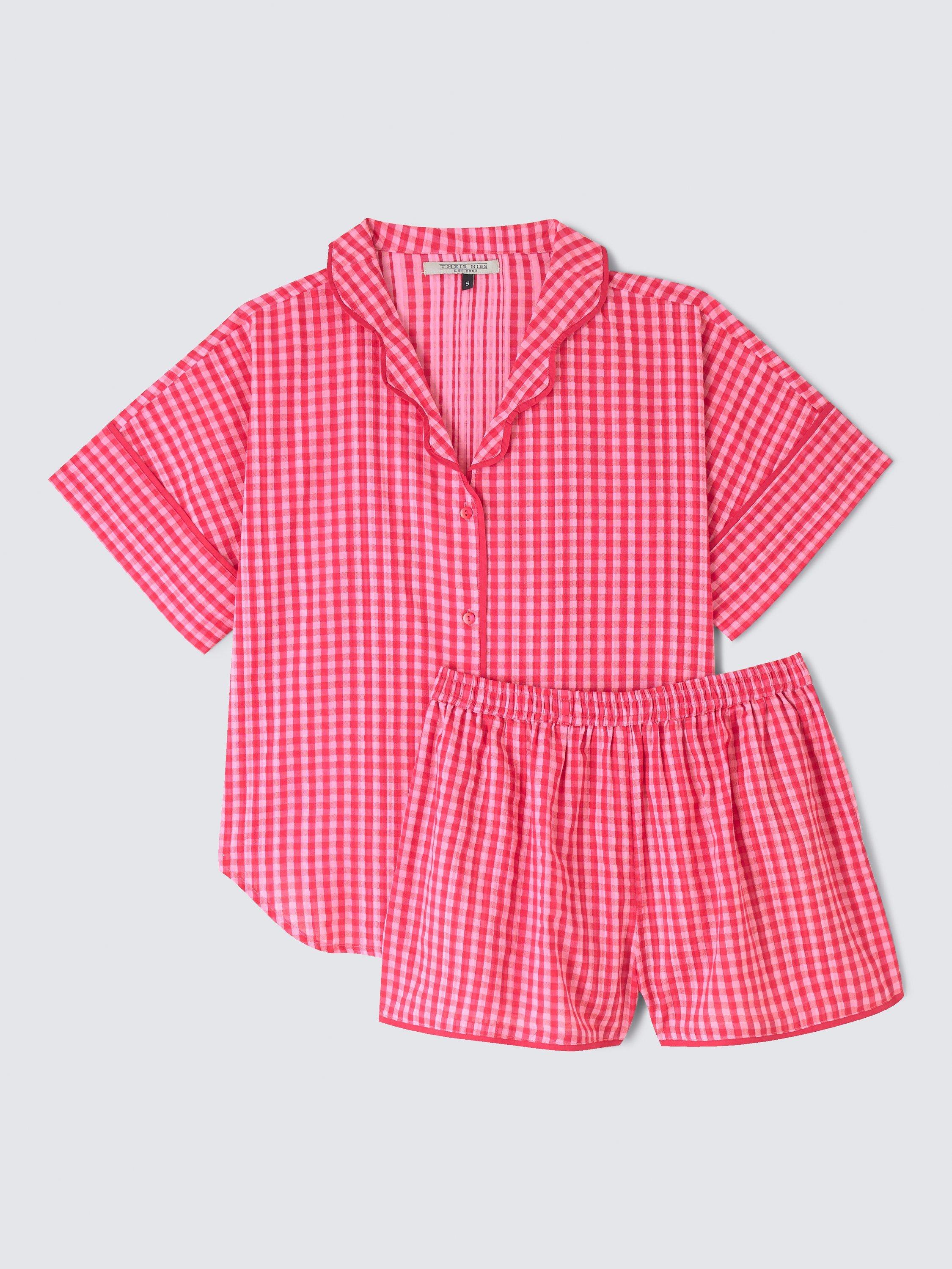 Product image 5 of 5, which shows Their Nibs Gingham Shorty Pyjama Set, Pink, S