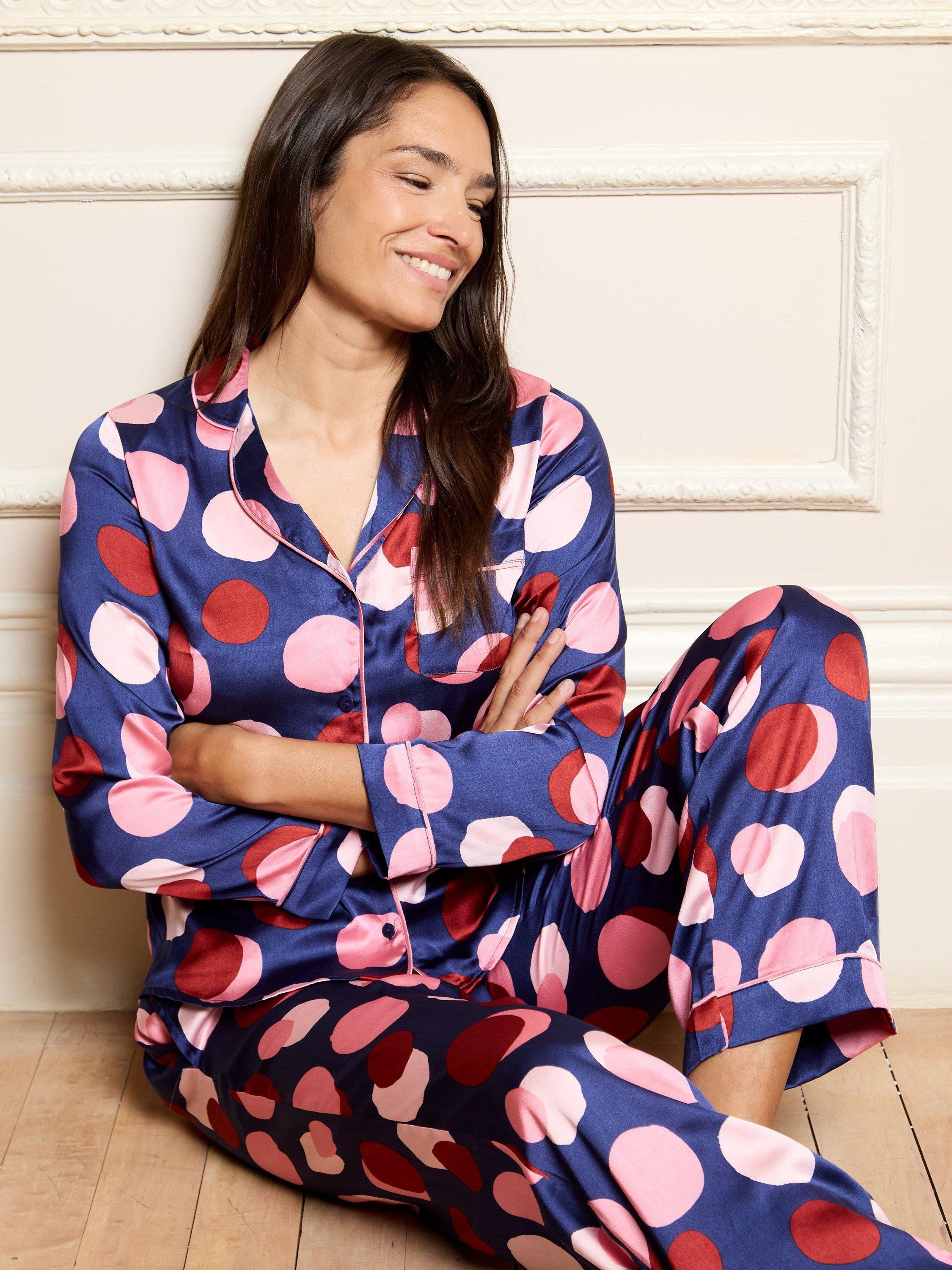 Product image 3 of 6, which shows Their Nibs Abstract Spot Long Pyjama Set, Navy, S