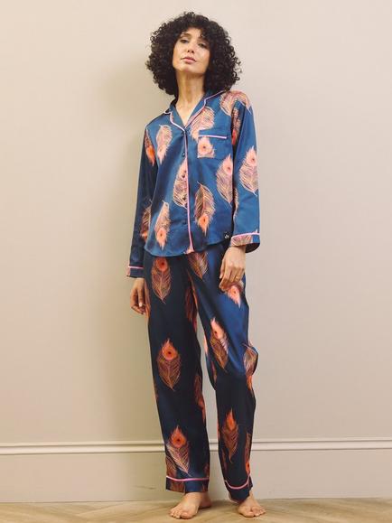Their Nibs Holiday Peacock Long Pyjama Set, Blue, Blue