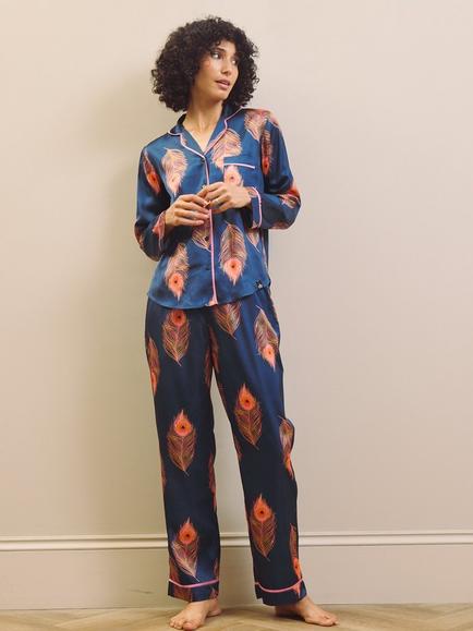 Their Nibs Holiday Peacock Long Pyjama Set, Blue - view 2, Blue