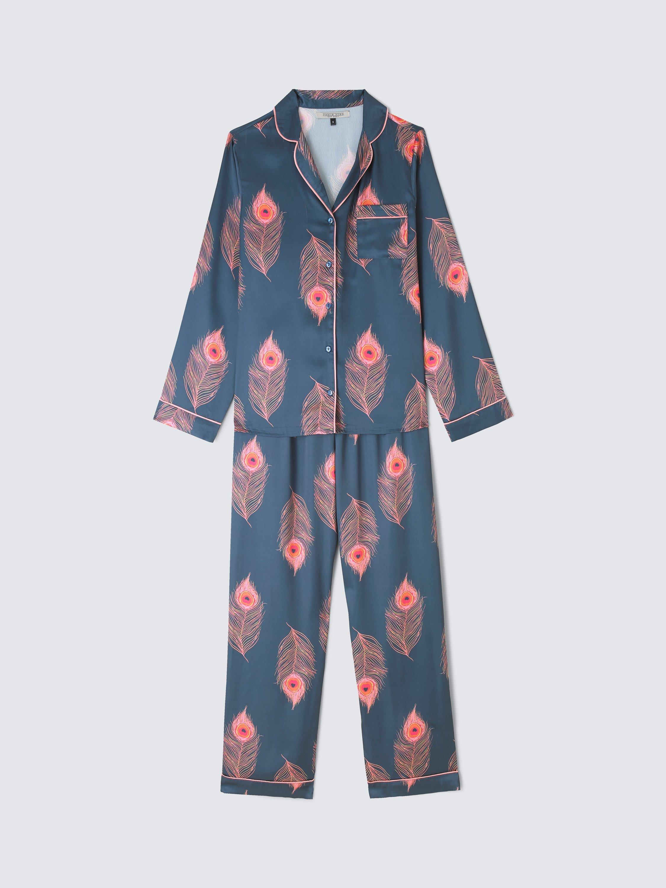 Product image 4 of 5, which shows Their Nibs Holiday Peacock Long Pyjama Set, Blue, S