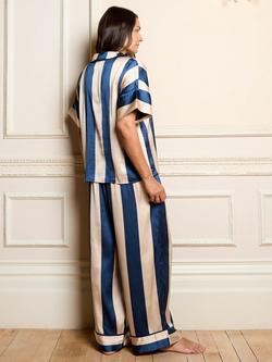 Their Nibs Block Stripe Satin Pyjama Set, Navy - view 2, Navy