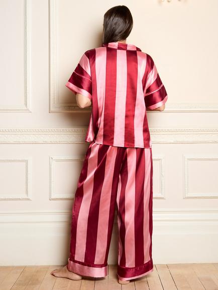 Their Nibs Block Stripe Satin Pyjama Set, Pink - view 2, Pink