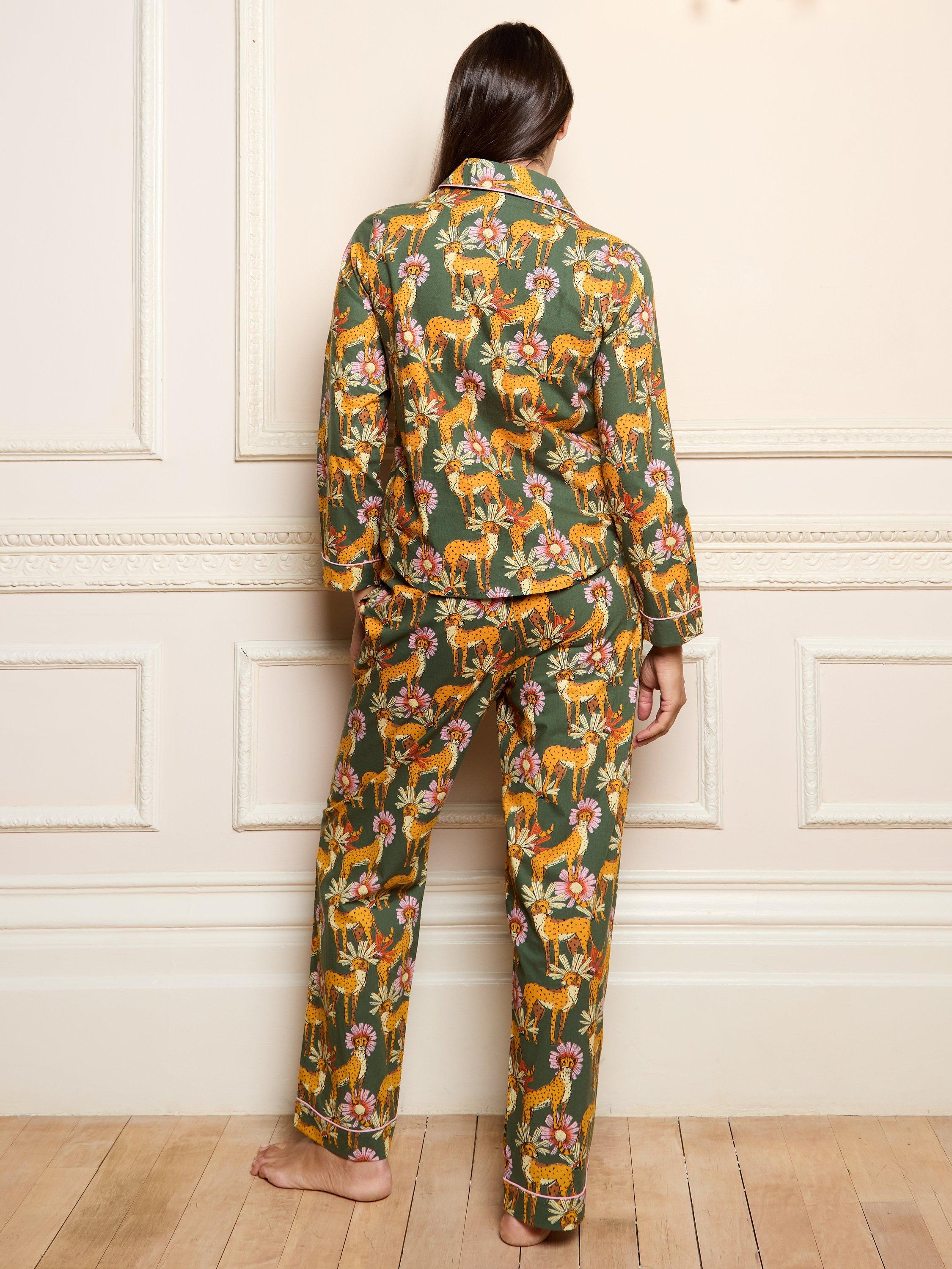 Product image 2 of 6, which shows Their Nibs Untamed Cheetah Long Pyjama Set, Green, S