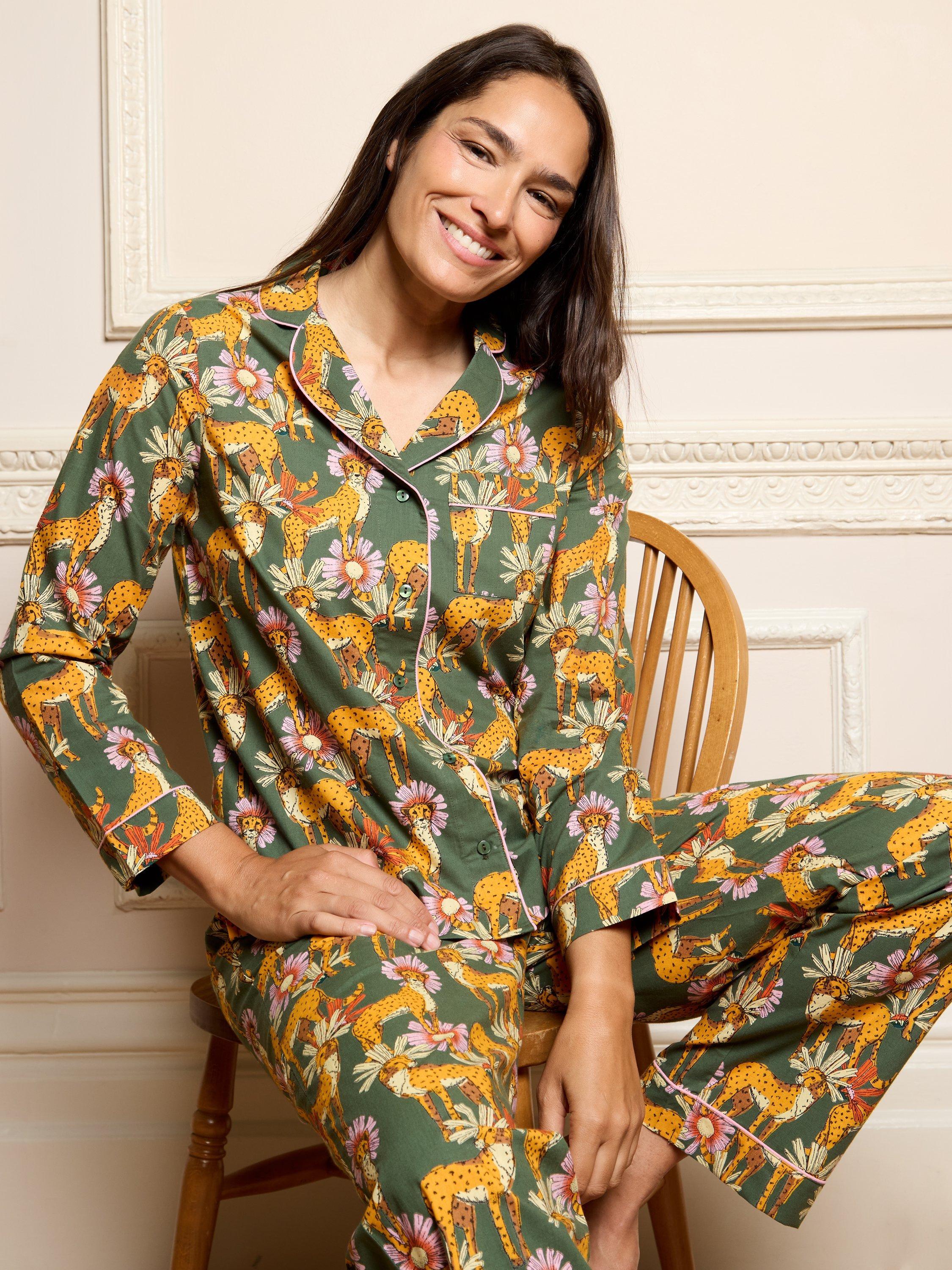 Product image 3 of 6, which shows Their Nibs Untamed Cheetah Long Pyjama Set, Green, S