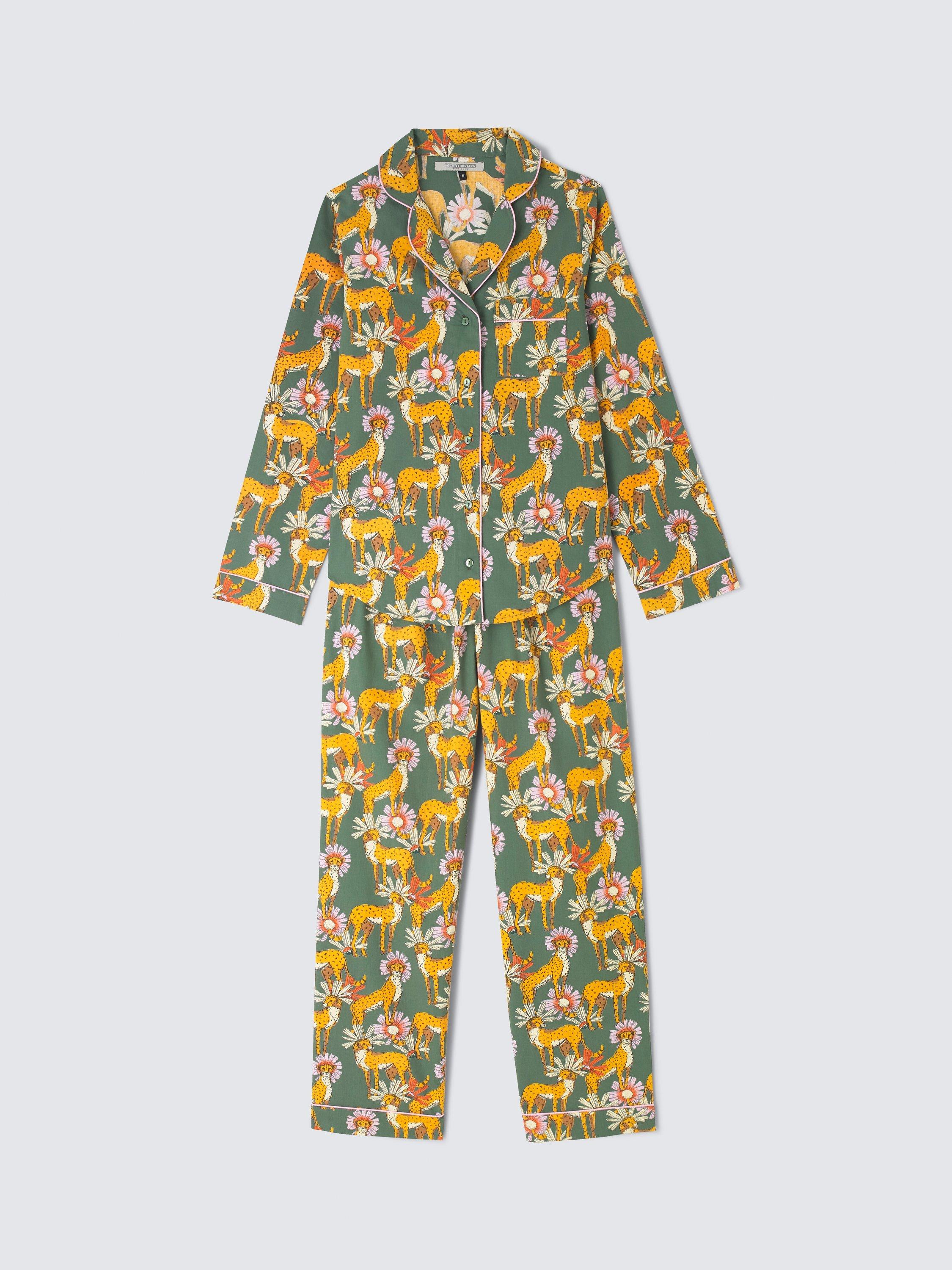 Product image 4 of 6, which shows Their Nibs Untamed Cheetah Long Pyjama Set, Green, S