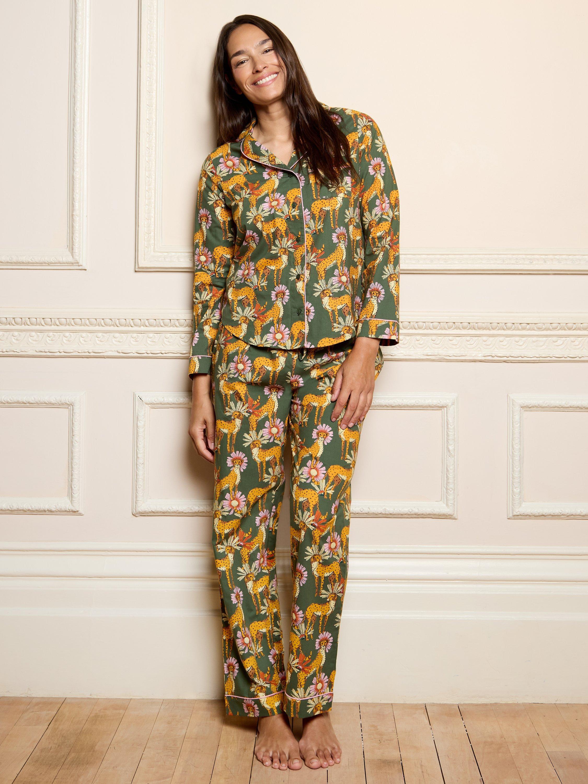 Product image 5 of 6, which shows Their Nibs Untamed Cheetah Long Pyjama Set, Green, S