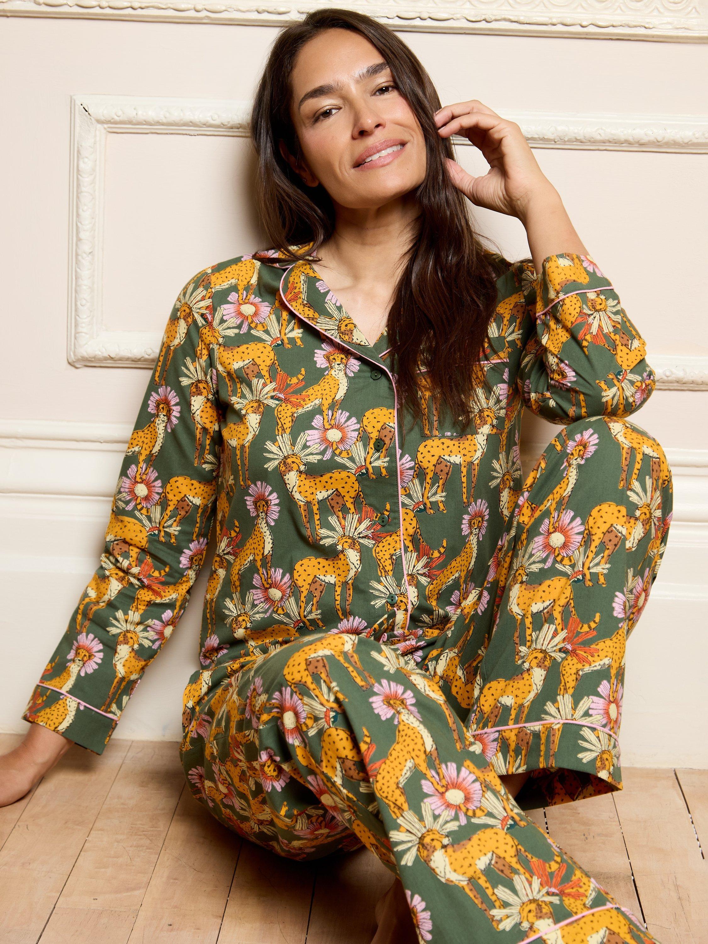 Product image 6 of 6, which shows Their Nibs Untamed Cheetah Long Pyjama Set, Green, S