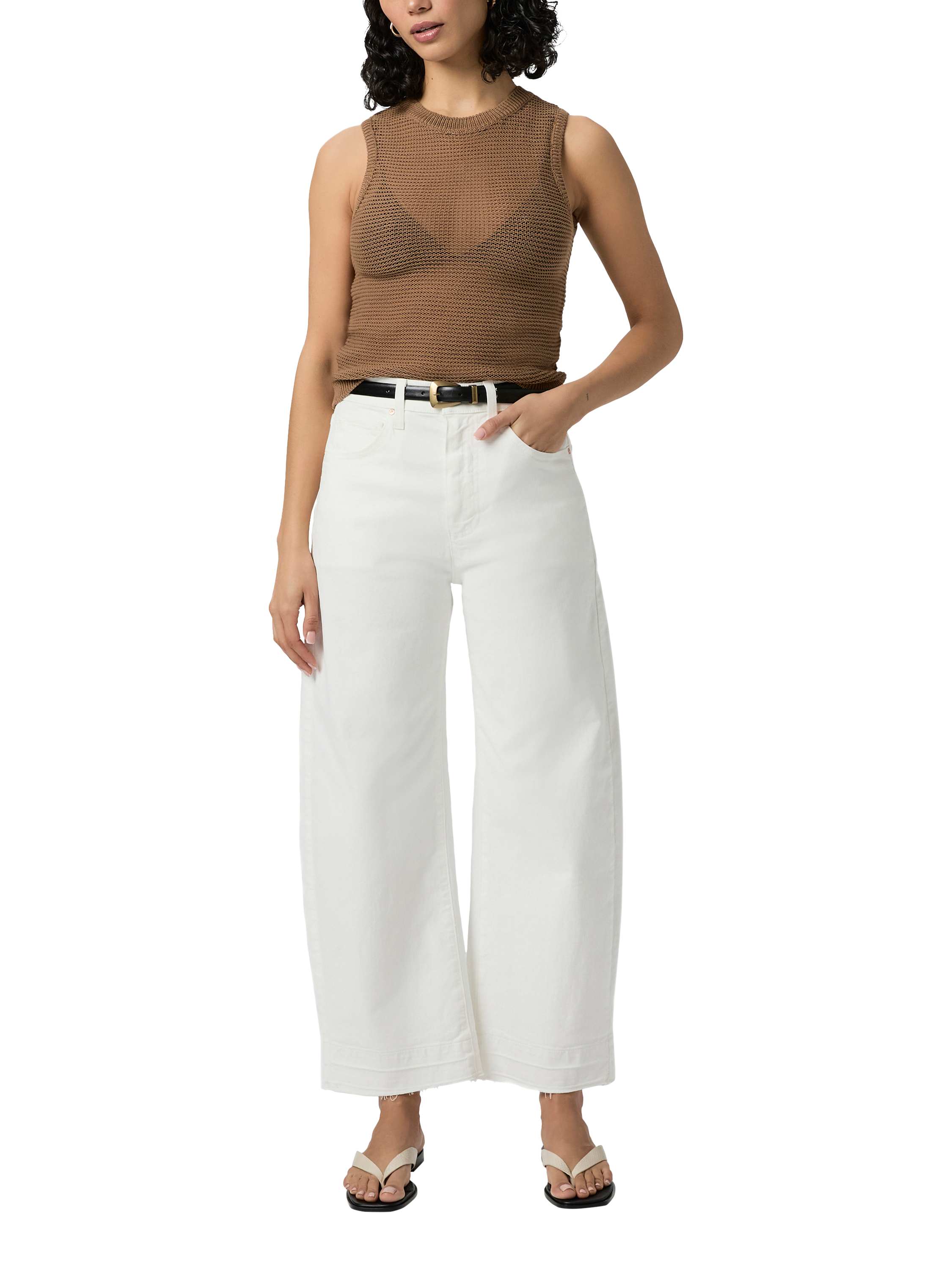 Product image 1 of 4, which shows PAIGE Arellia High Rise Barrel Leg Ankle Jeans, White, 24
