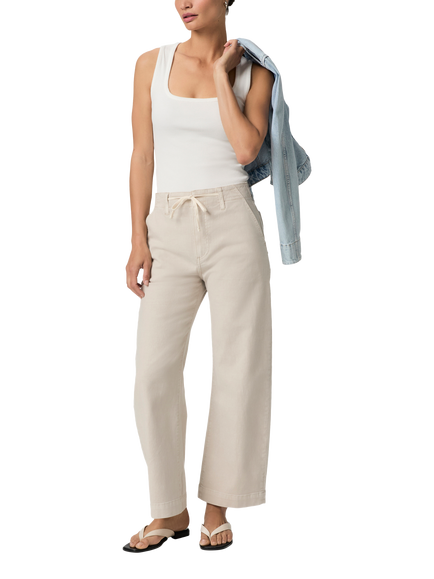 PAIGE Arellia Ankle Crop High-Rise Barrell Leg Jeans, Stone