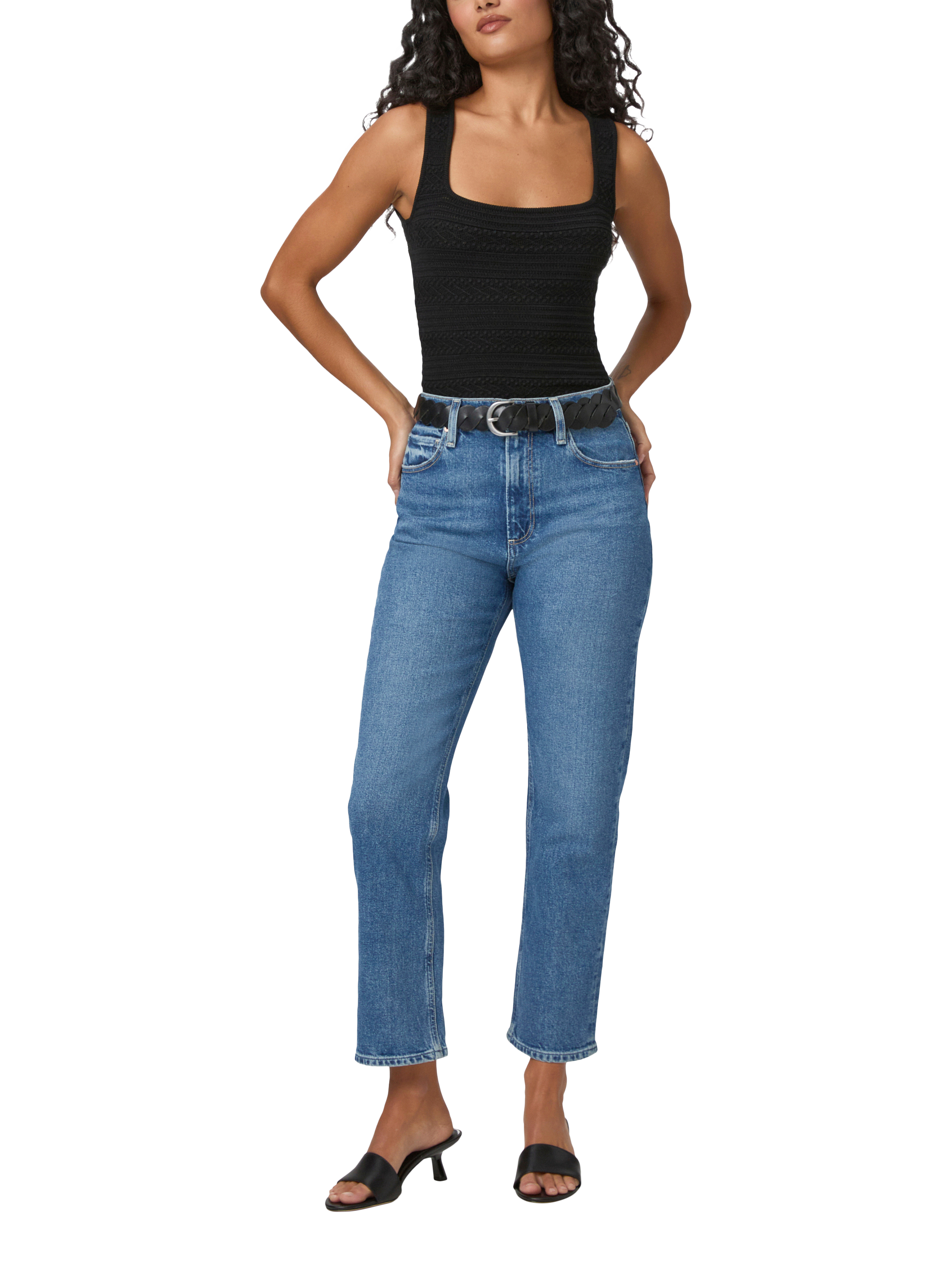 Product image 1 of 4, which shows PAIGE Sawyer High Rise Straight Leg Ankle Jeans, Blue, 24