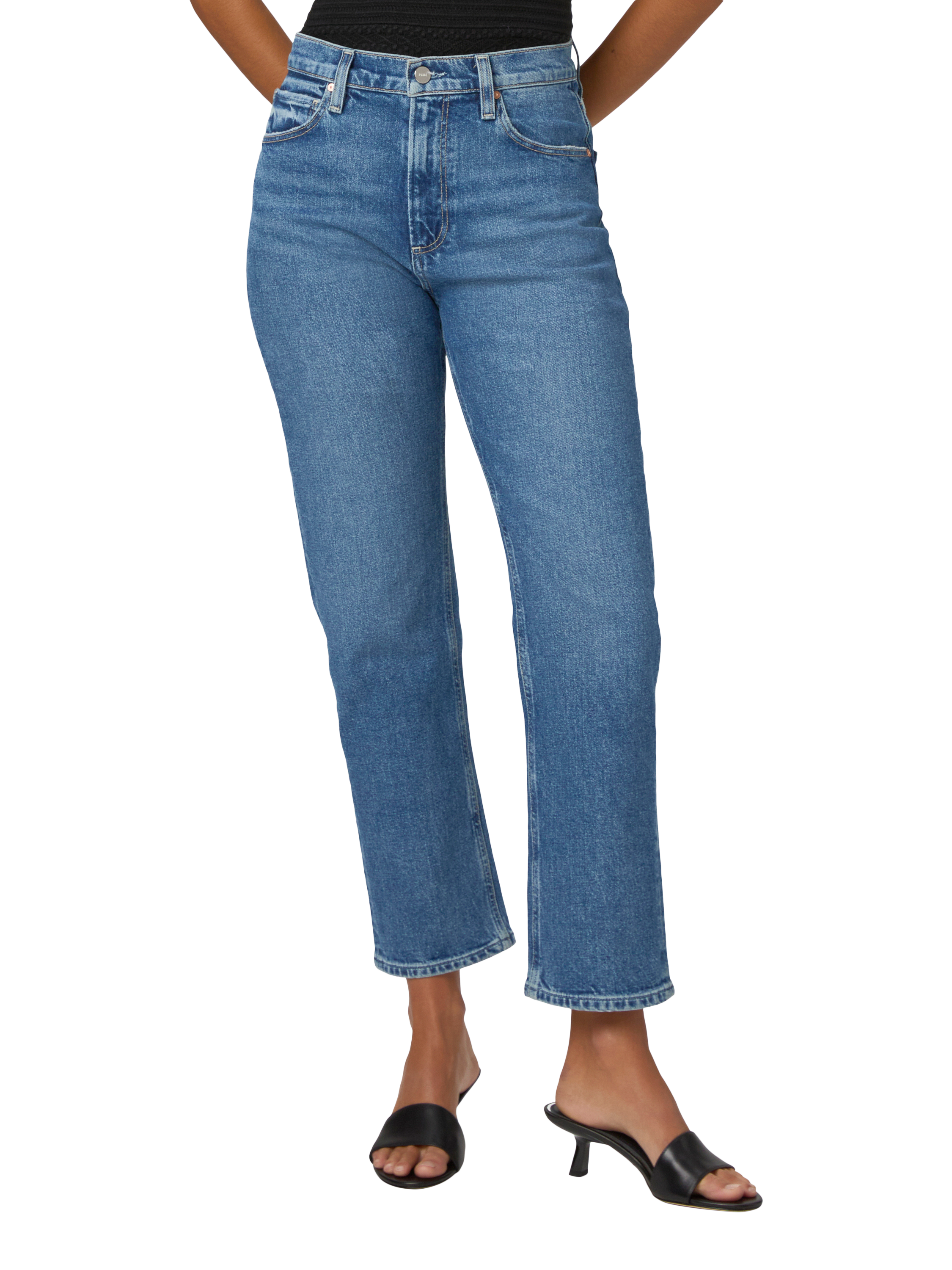 Product image 2 of 4, which shows PAIGE Sawyer High Rise Straight Leg Ankle Jeans, Blue, 24