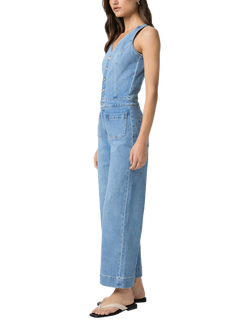 PAIGE Kenny Cotton Denim Sleeveless Jumpsuit, Light Blue - view 2, Light Blue