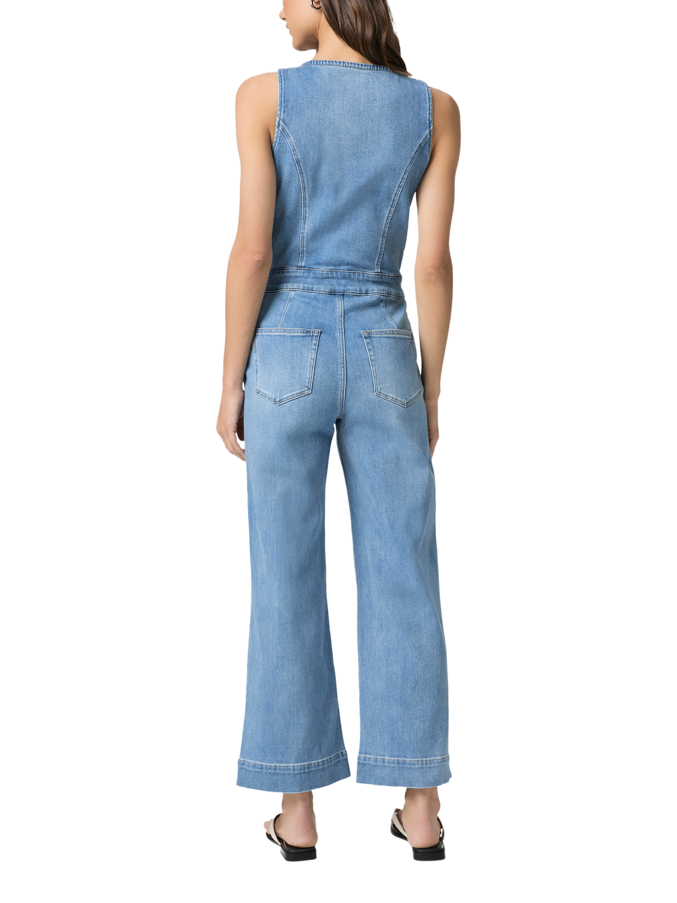 Product image 3 of 3, which shows PAIGE Kenny Cotton Denim Sleeveless Jumpsuit, Light Blue, 6