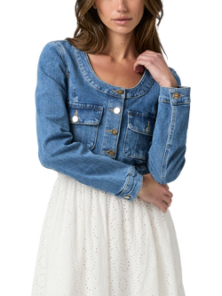 PAIGE Kiara Collarless Denim Jacket, Blue, Blue