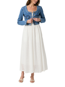 PAIGE Kiara Collarless Denim Jacket, Blue - view 2, Blue