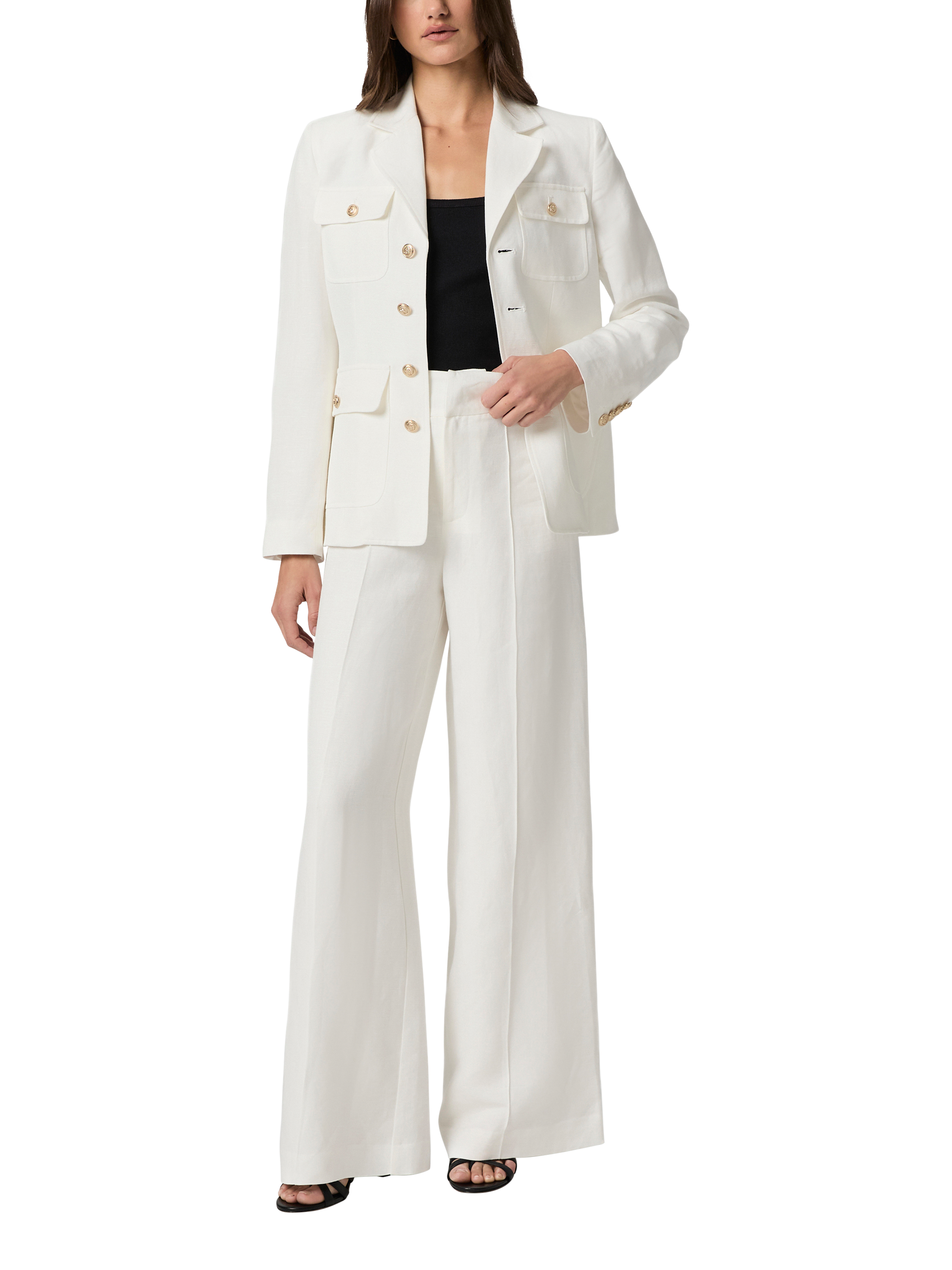Product image 1 of 4, which shows PAIGE Greyson Linen Blend Wide Leg Trousers, White, 6