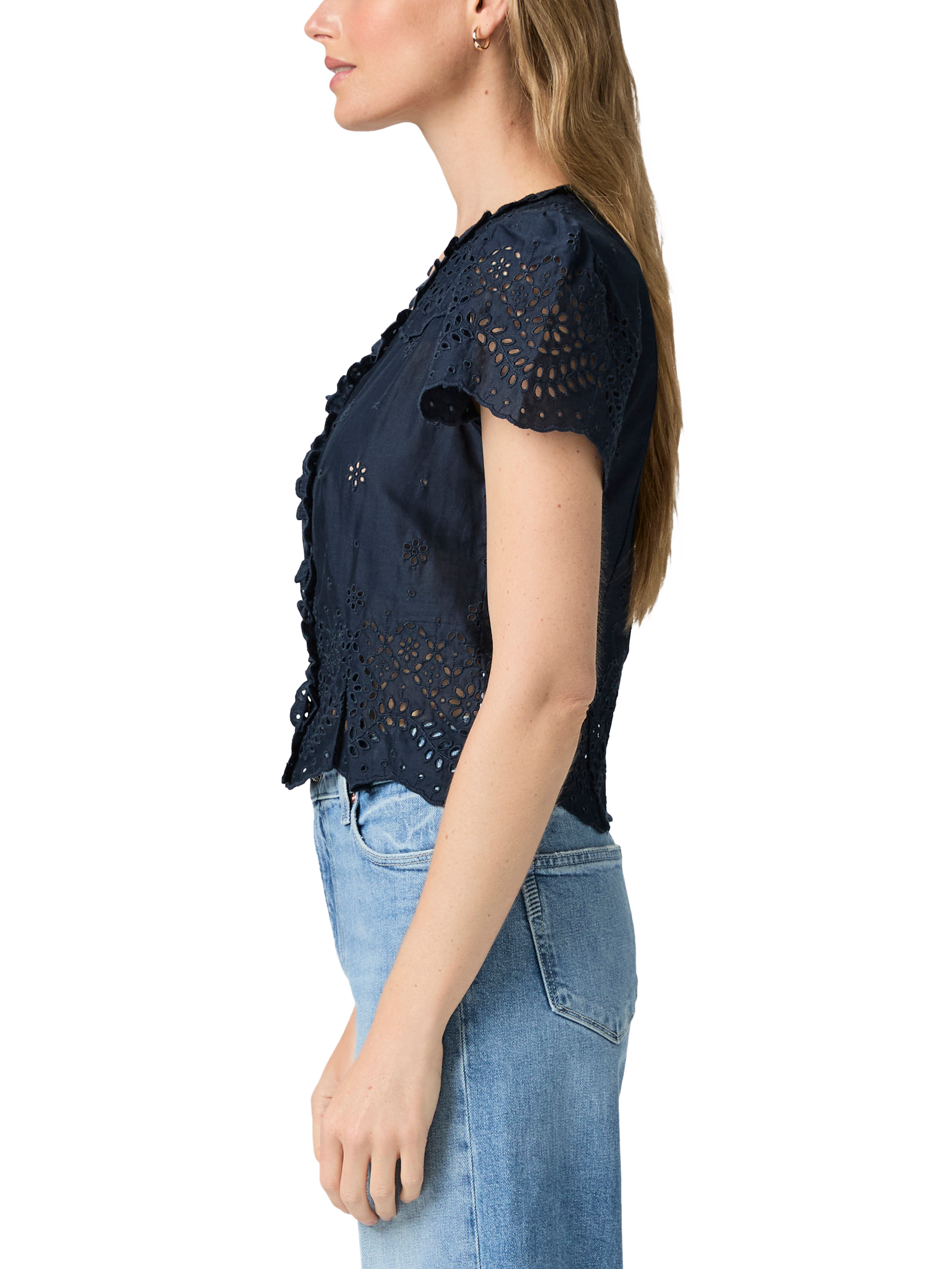 Product image 3 of 4, which shows PAIGE Quinta Broderie Cotton Top, Navy, 10