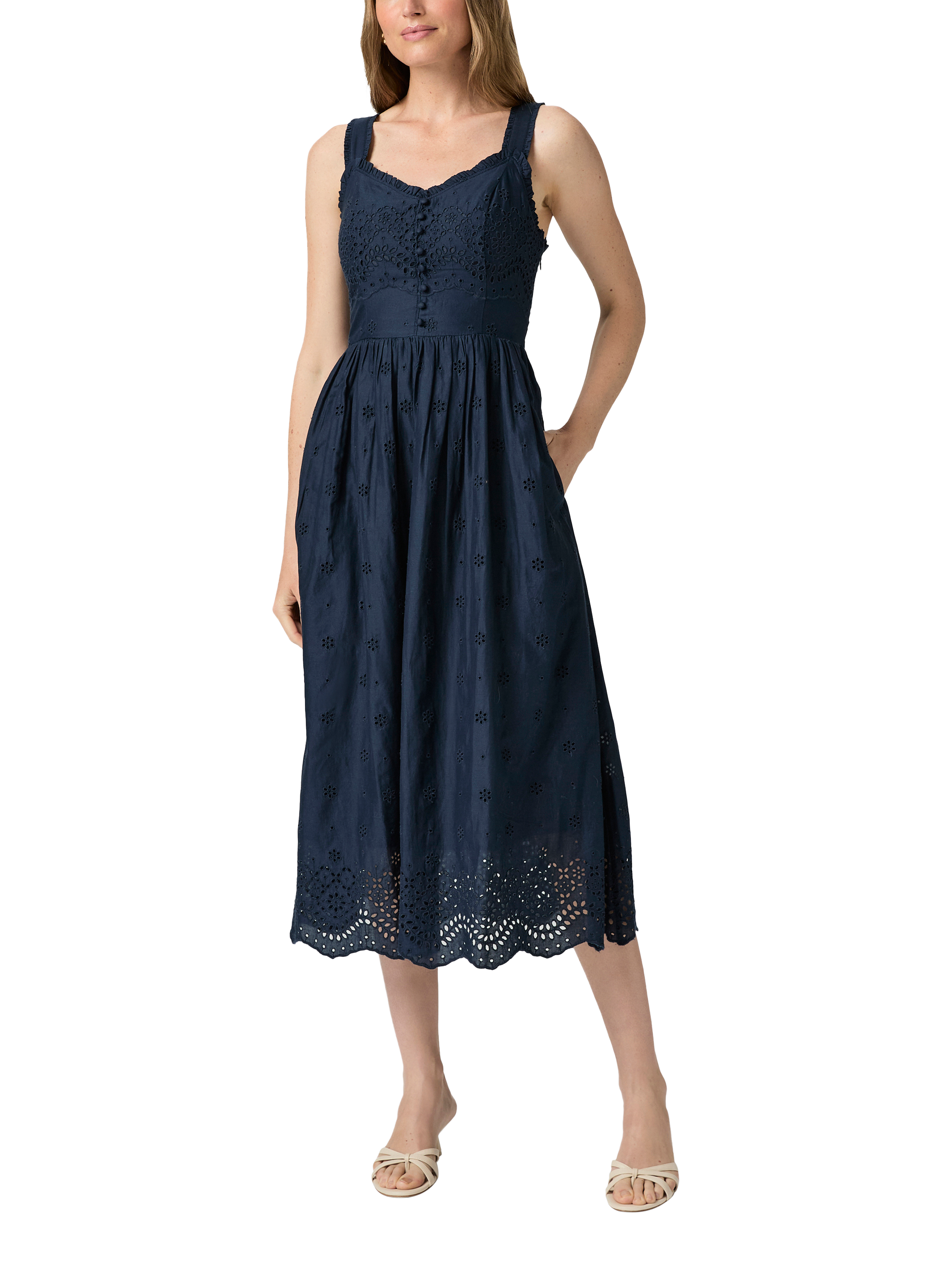 Product image 2 of 3, which shows PAIGE Riesling Scallop Hem Midi Dress, Navy, 6