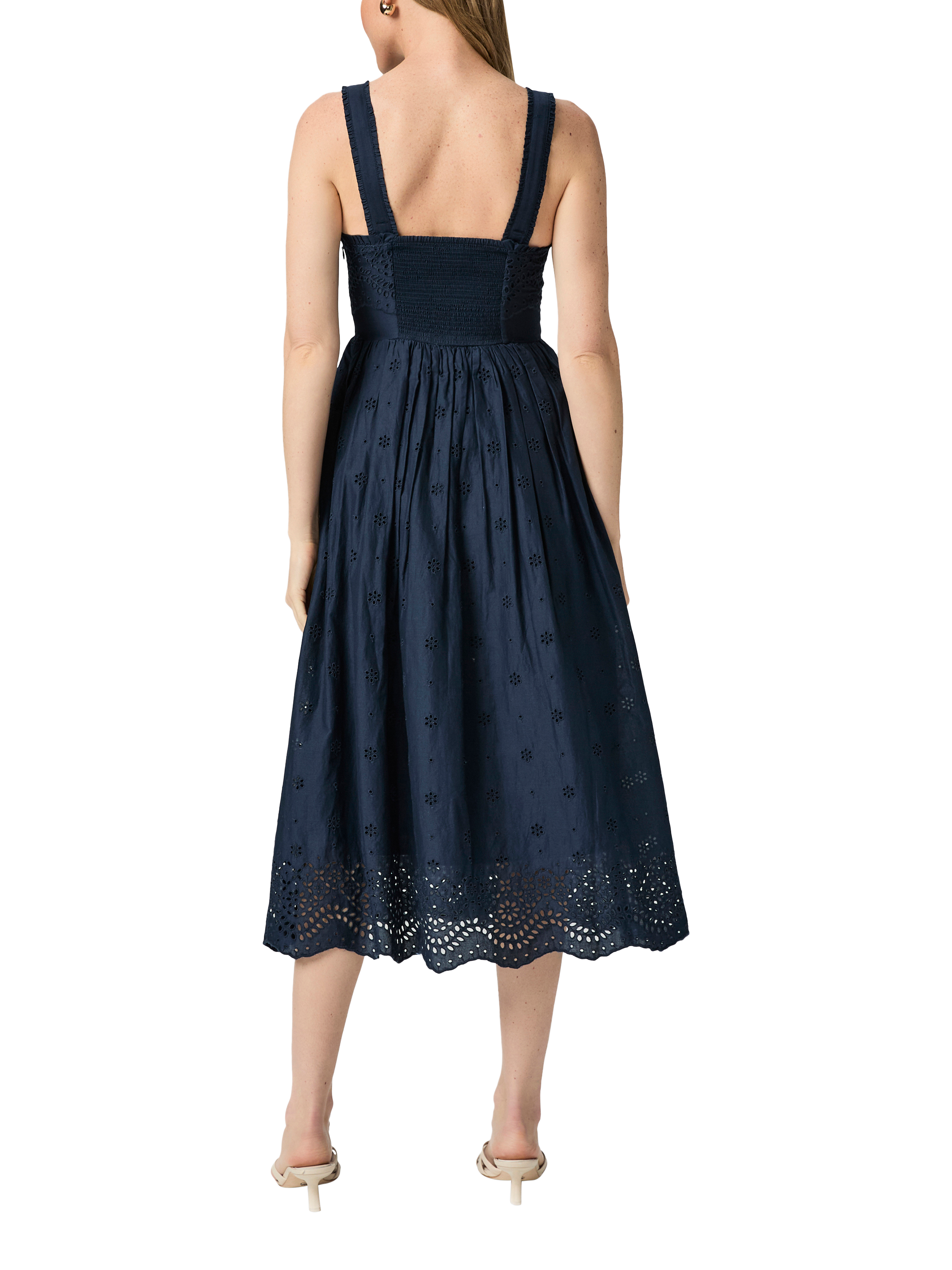 Product image 3 of 3, which shows PAIGE Riesling Scallop Hem Midi Dress, Navy, 6