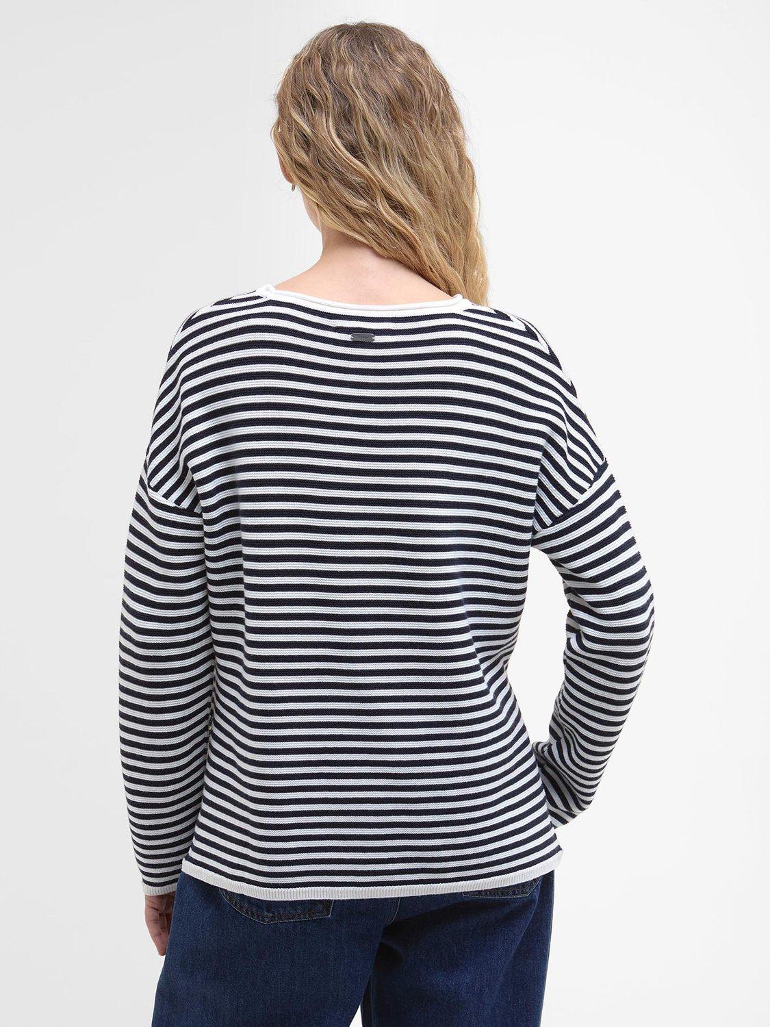 Product image 2 of 6, which shows Barbour Marine Textured Stitch Jumper, Navy Stripe, 8