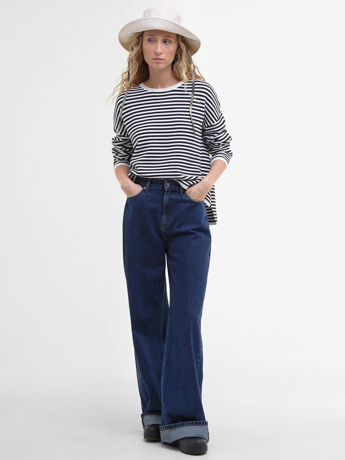 Product image 3 of 6, which shows Barbour Marine Textured Stitch Jumper, Navy Stripe, 8